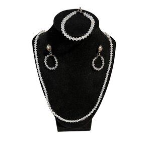 Crystal quartz necklace, bracelet, earrings set